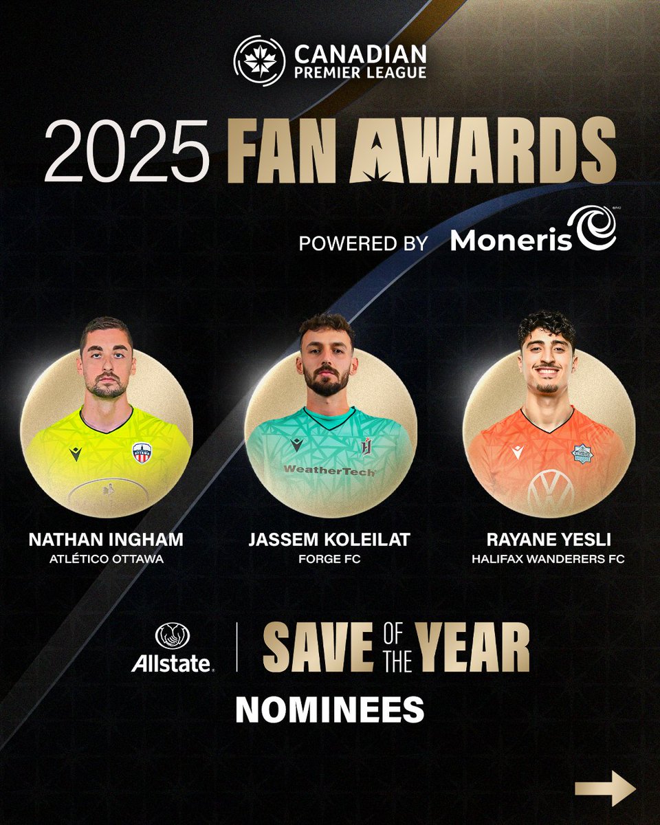 CPLsoccer's tweet image. The 2025 CPL Fan Awards, powered by @Moneris, are now live! 

Here are the nominees for the @AllstateCanada Save Of The Year 🧤

Cast your vote for a chance to win tickets and a #CanPL prize pack! 🎁

🔗: tradablebits.com/tb_app/540086