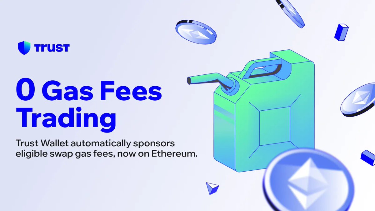 0 SWAP GAS FEES. Now on Ethereum 💙 Run out of ETH? Trust Wallet covers the  gas for you on Mobile and Extension. BNB Chain, Solana & Ethereum, all  supported with gas