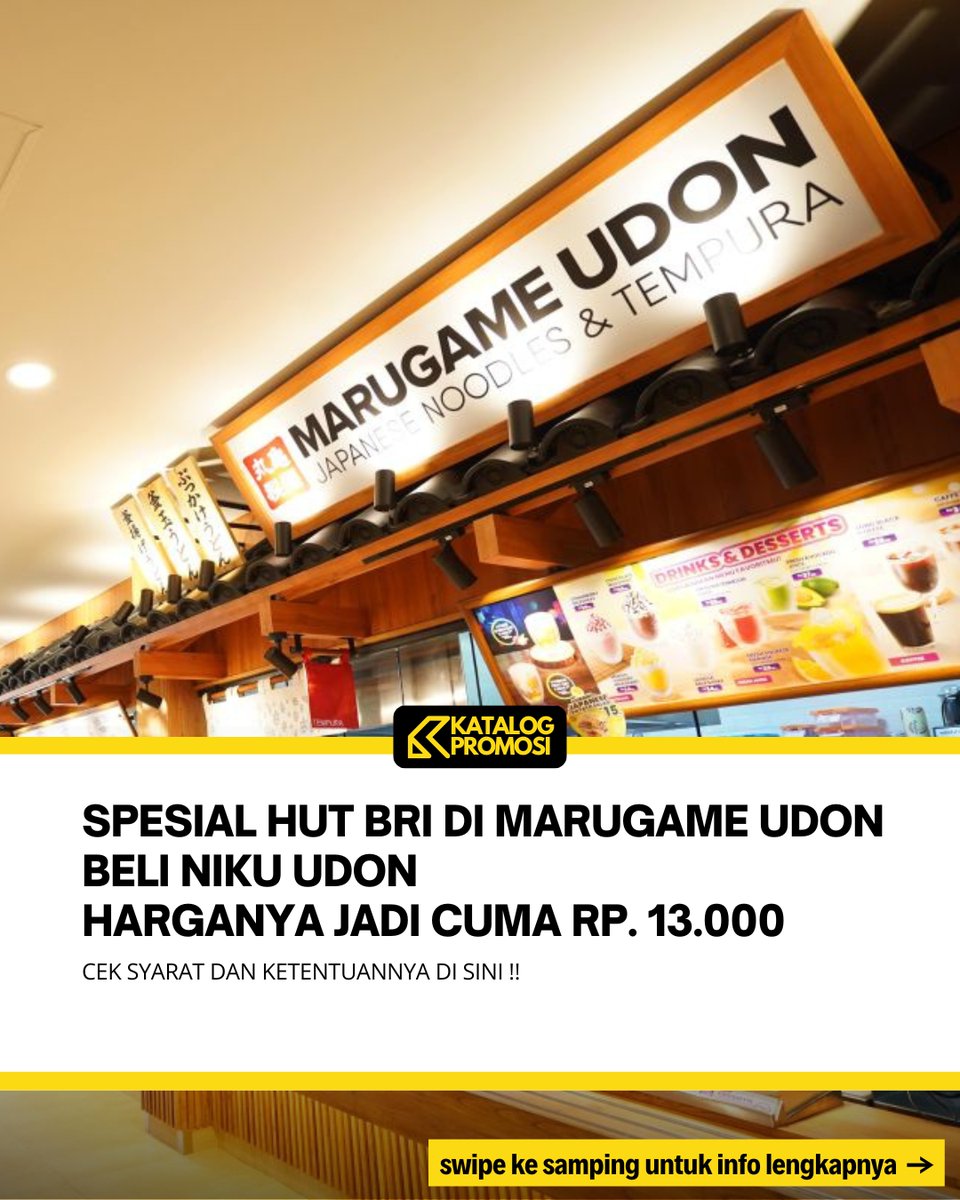 katalogpromosi's tweet photo. Spesial HUT BRI di Marugame Udon
Niku Udon Rp13 ribu?! π±π₯ Cuma satu hari, 16 Desember 2025
Cek detail lengkapnya π https://t.co/v4xkdL4Qff
#MarugameUdon #HUTBRI #PromoBRI https://t.co/hq6Bntw25v