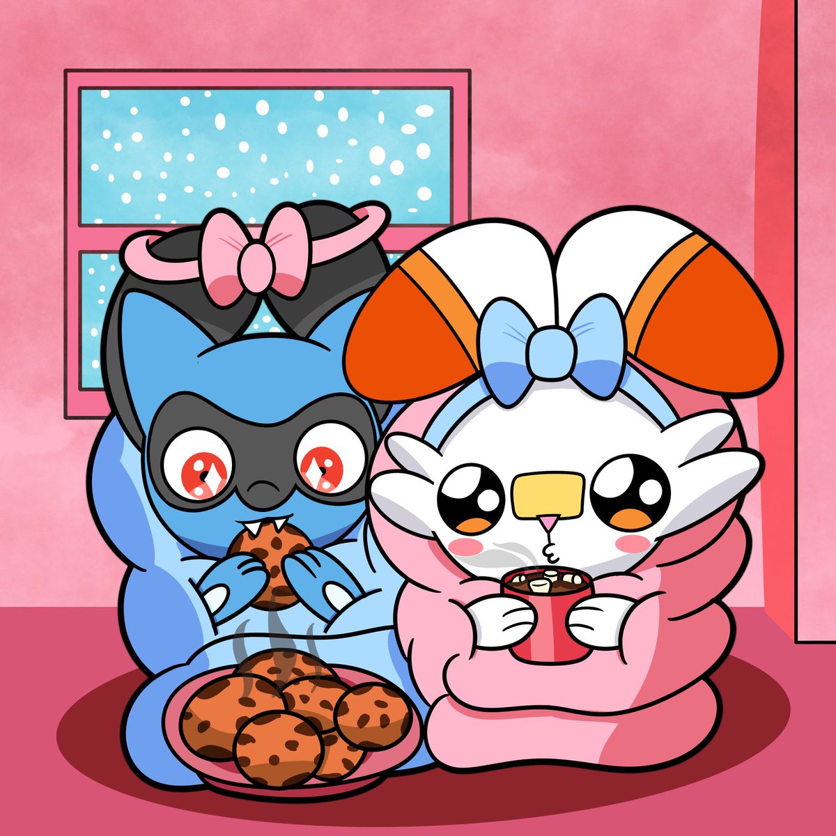 Future roommates on a Winter day with blankets! #scorbunny #riolu #pokemon