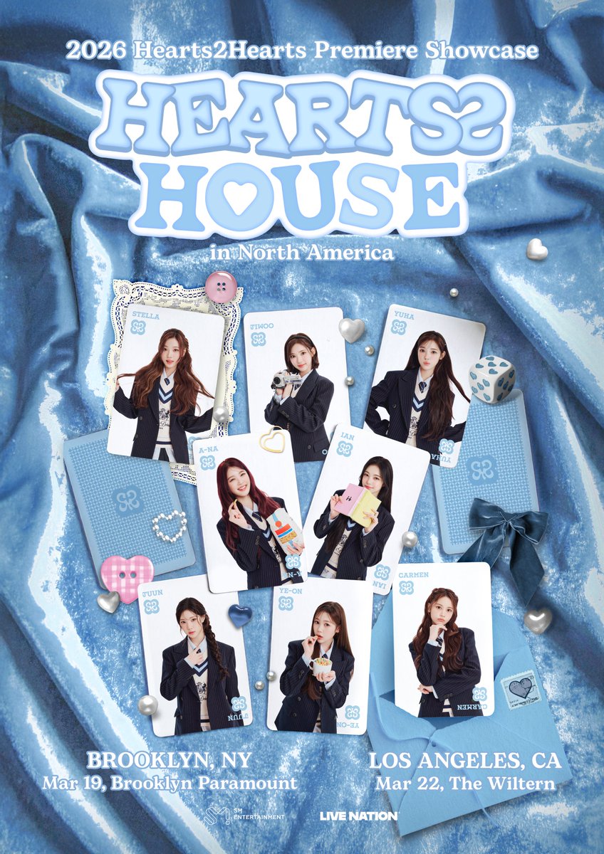 cielclairs's tweet photo. Hearts2Hearts announced their 2026 North America Premiere Showcase “HEARTS 2 HOUSE.” The group will perform on March 19 in Brooklyn at Brooklyn Paramount and March 22 in Los Angeles at The Wiltern. Tickets go on sale Dec 19 at 3:00 PM local time.

#Hearts2Hearts
#하츠투하츠 https://t.co/ViUvAH4ECI