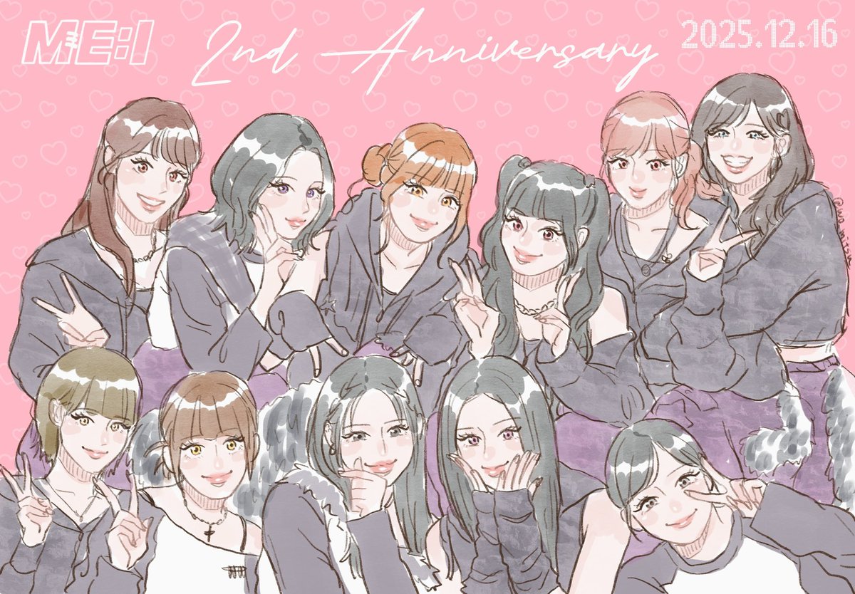 2周年おめでとう！ME:Iと出会えて幸せだよ。辛いことや悲しい事もあるけど、YOU:MEと一緒に乗り越えて、みんなが幸せで毎日笑顔で過ごせますように🪄
#ME_I_2ndAnniversary
#ME_I_結成2周年記念日
#ME_I_fanart