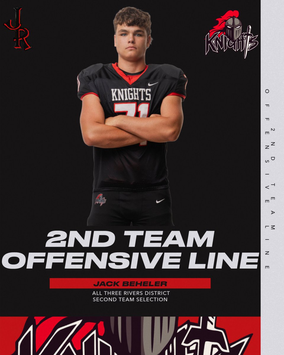 KnightsJrhs's tweet image. Congratulations to Jack Beheler for making 2nd Team All Three Rivers District as an Offensive Lineman!! Congrats Jack!!