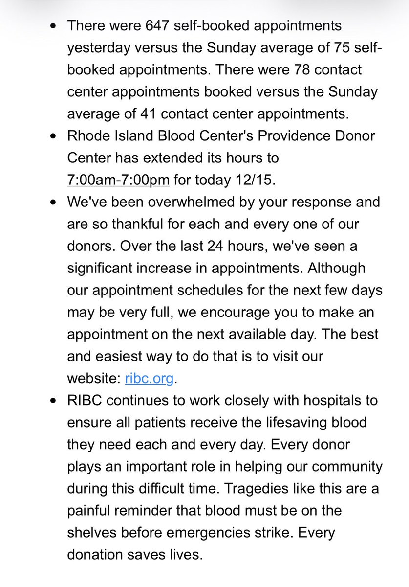 AlexandraLeslie's tweet image. GOOD NEWS: Rhode Island Blood Center tells me there were nearly **700** booked appointments made Sunday, compared to an average of 75. 

Donations are still encouraged. 

wpri.com/news/local-new… @wpri12