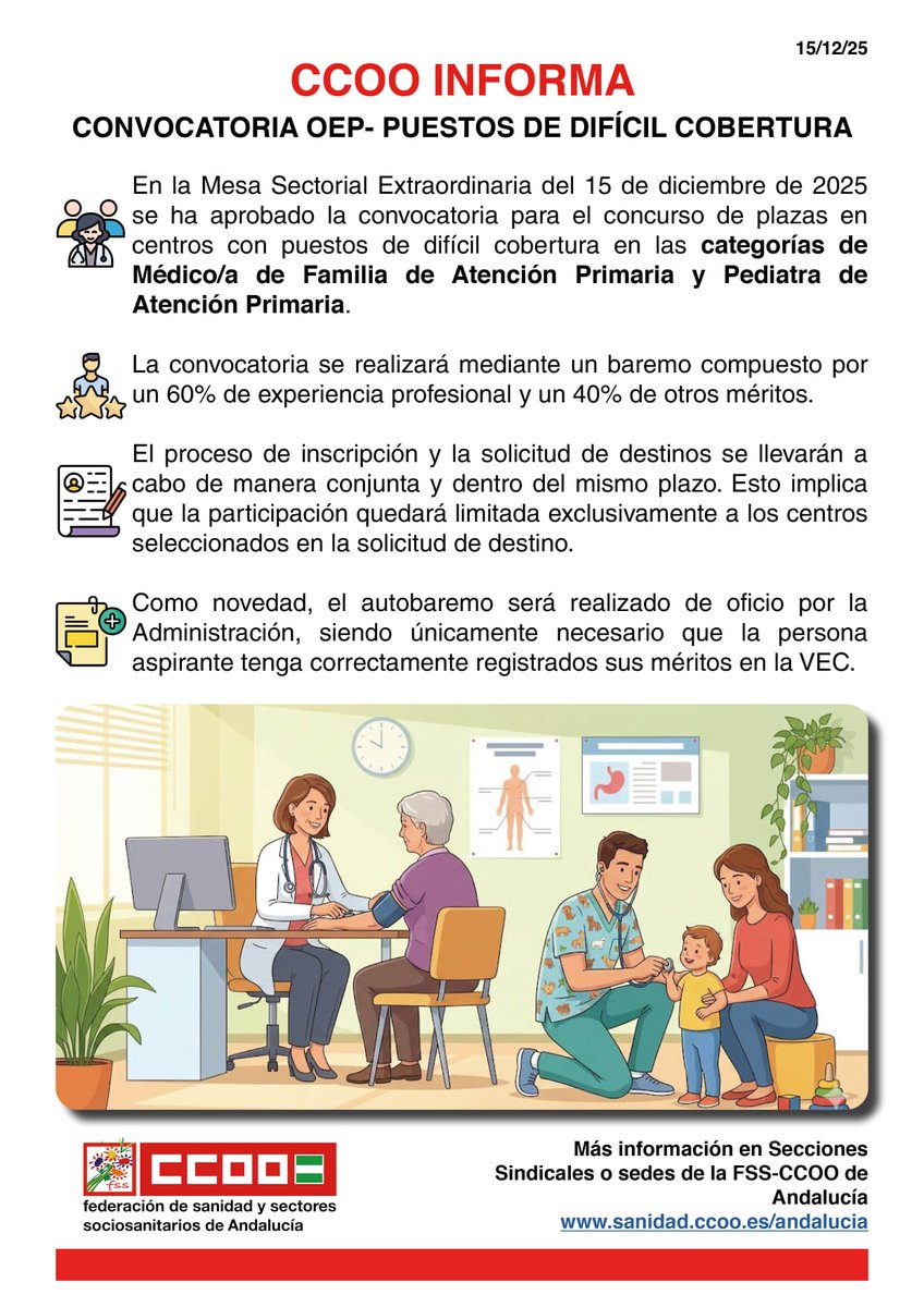 👥 Aprobada la convocatoria para el concurso de plazas en centros con puestos de difícil cobertura
#CCOOTuSolución