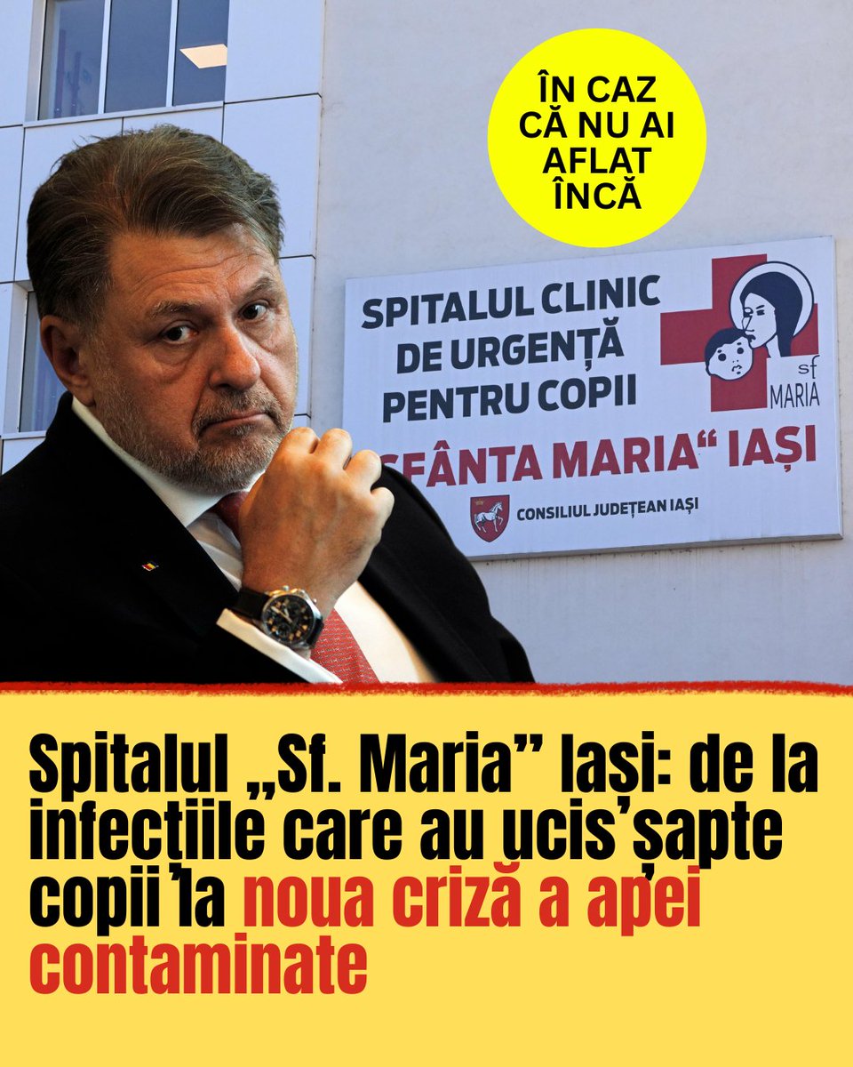Spitalul Clinic de Urgență pentru Copii „Sf. Maria” este din nou în centrul unei alerte sanitare: probele de apă din spital au ieșit neconforme, fiind descoperită bacteria Pseudomonas aeruginosa în valori peste limitele admise. Internările și intervențiile neurgente sunt oprite.