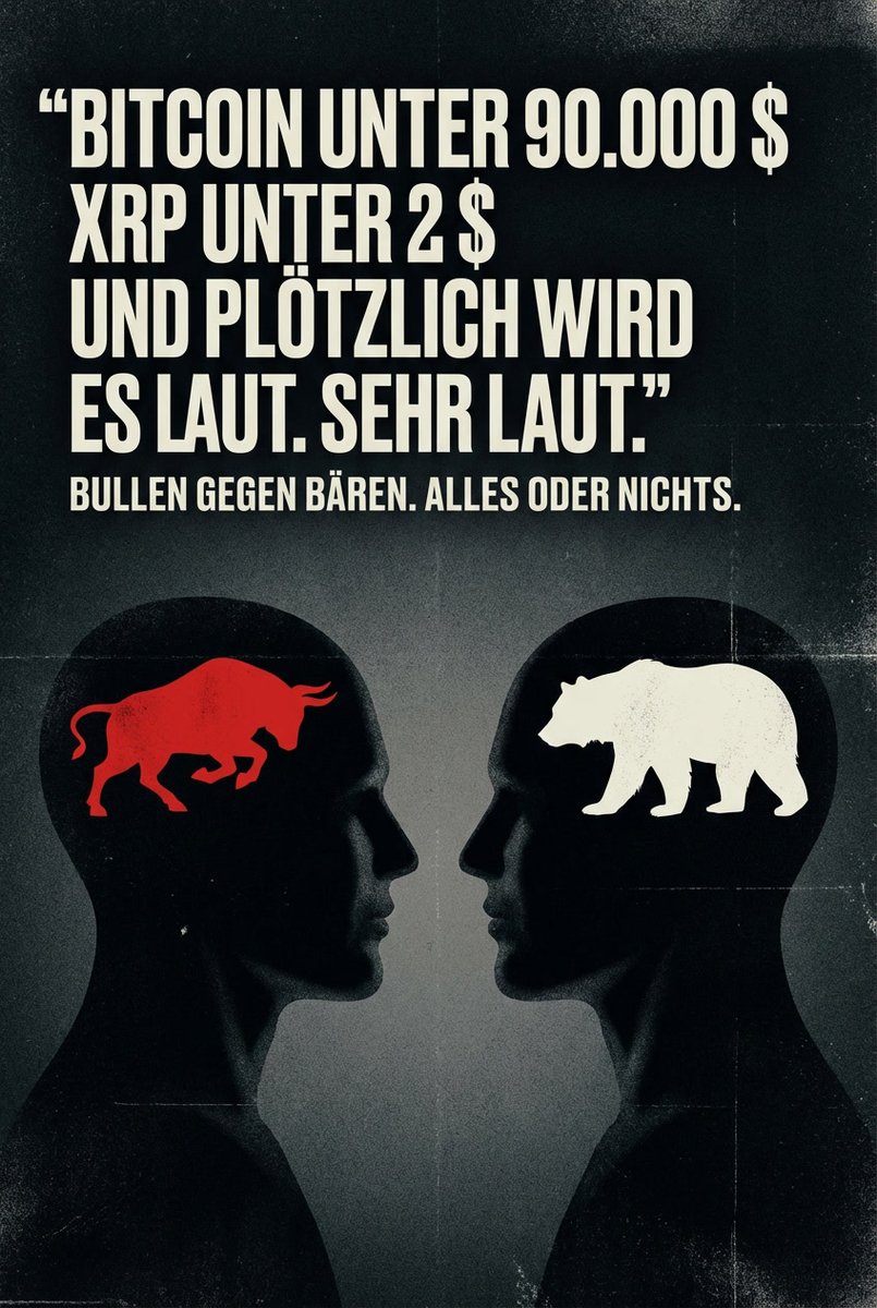 Bitcoin unter 90.000 $. XRP unter 2 $.

Und plötzlich gibt es nur noch zwei Lager.

Bullen vs. Bären.
Alles oder nichts.
Schwarz oder Weiß.

Was mir in solchen Marktphasen immer wieder auffällt:

👉 Nicht der Preis ist das größte Problem – sondern die Qualität der Informationen.