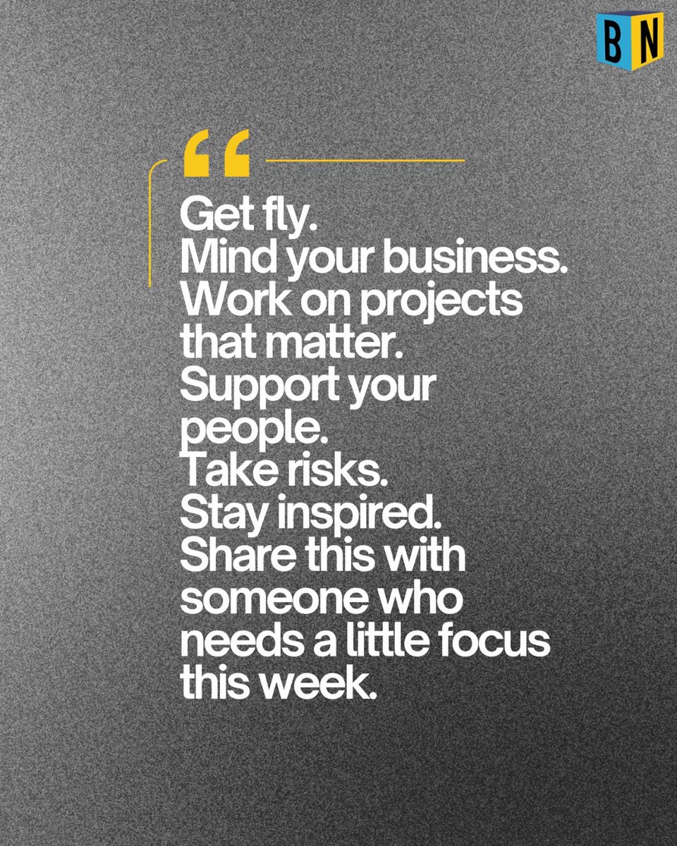 Beyond_Normal_'s tweet image. Get fly. Mind your business. Work on projects that matter. Support your people. Take risks. Stay inspired. Share this with someone who needs a little focus this week.

#BeyondNormalMedia #CreativeDiscipline #EntrepreneurLife #DesignInspiration #StayFocused