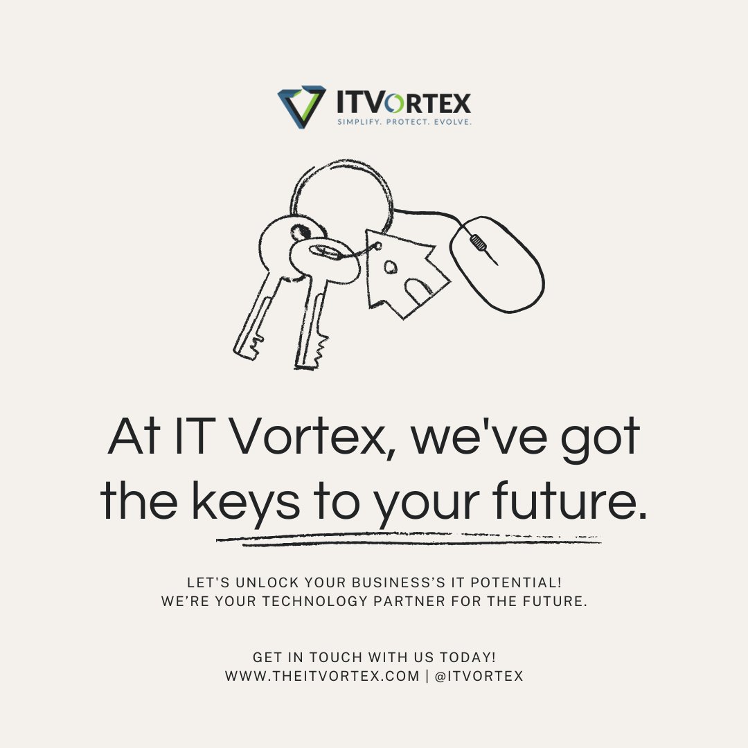 ITVortexLLC's tweet photo. We're your technology partner for the future! 🔑
Visit the link in our bio to learn more about about our services and how we can help your business's IT! #IT #ITVortex https://t.co/x9QelZ8Dz3