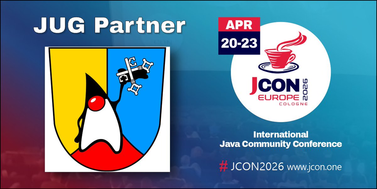 jcon_conference's tweet image. We are happy to have JUG Oberpfalz back as a partner of #JCON2026!

For all #JUG members we offer 1,000 free #JavaUserGroup tickets!
First come, firste serve!
#JCON #Java @RichardFichtner 

Free JUG ticket: pretix.eu/impuls/europe2…

Become a partner JUG: jcon.koeln/#partner