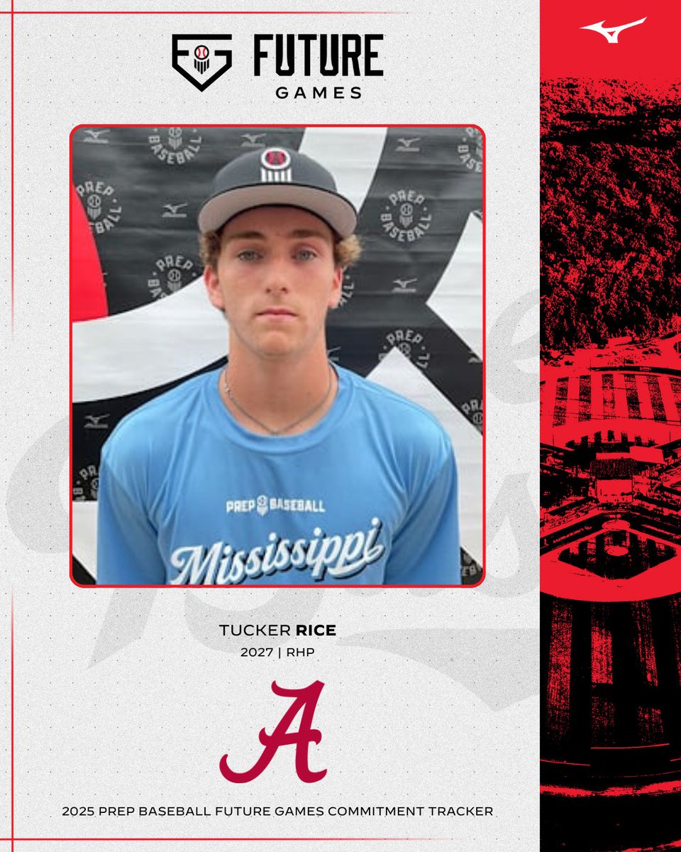 PrepBaseballMS's tweet photo. #𝐏𝐁𝐅𝐆𝟐𝟓: 𝐂𝐨𝐦𝐦𝐢𝐭𝐦𝐞𝐧𝐭 𝐔𝐩𝐝𝐚𝐭𝐞 👏

+ '27 RHP Tucker Rice (@TuckeRice11; @Jaguar_Baseball) has committed to @AlabamaBSB.

Rice is the 16th player from #TeamMississippi to announce his commitment from the 2025 @PrepBaseball Future Games.

📋 2027 BOARD: https://t.co/FcpJl9iBJv
👤 PROFILE: https://t.co/day5Ub7JE1
