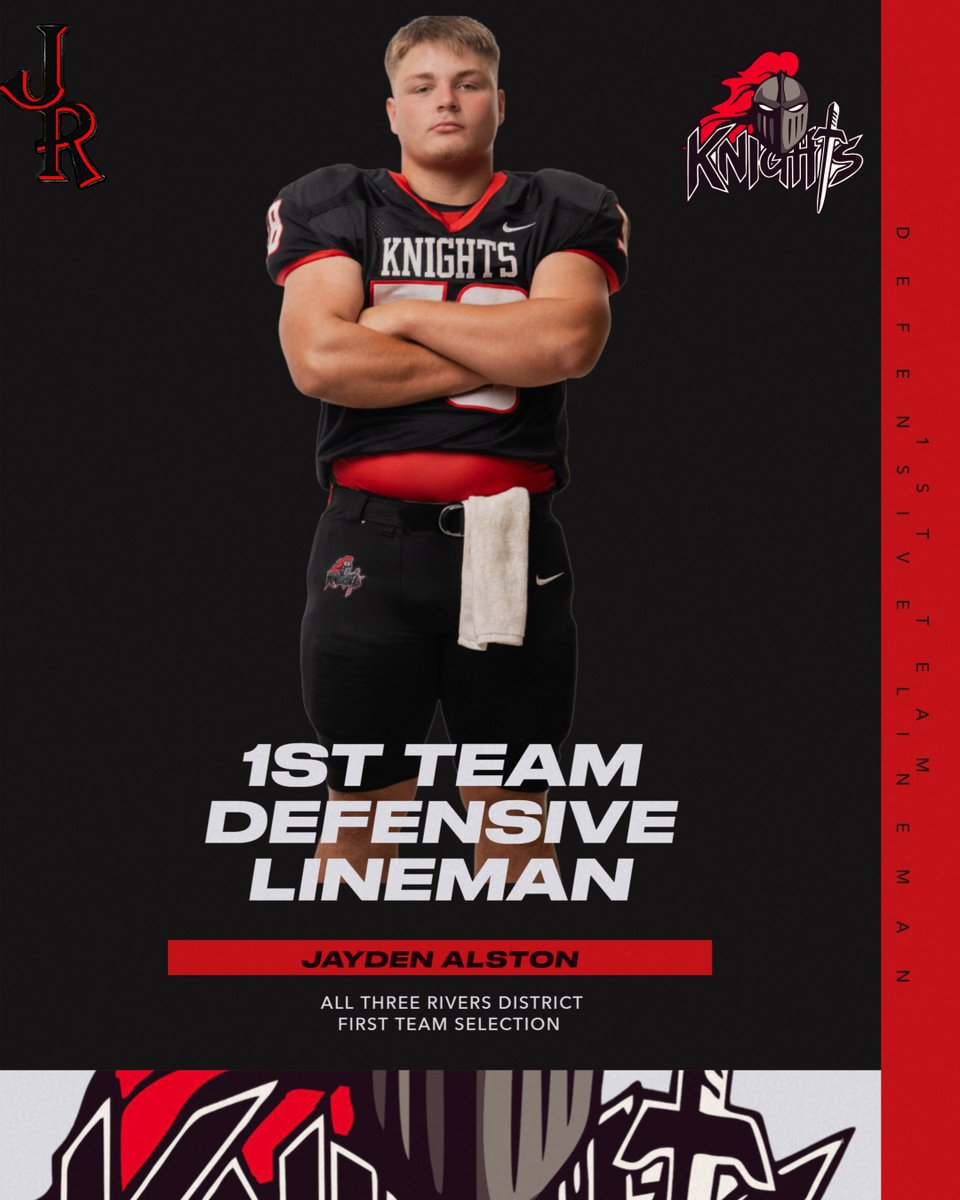 KnightsJrhs's tweet image. Congratulations to Jayden Alston for making 1st Team All Three Rivers District as an Defensive Lineman!! Congrats Jayden!!