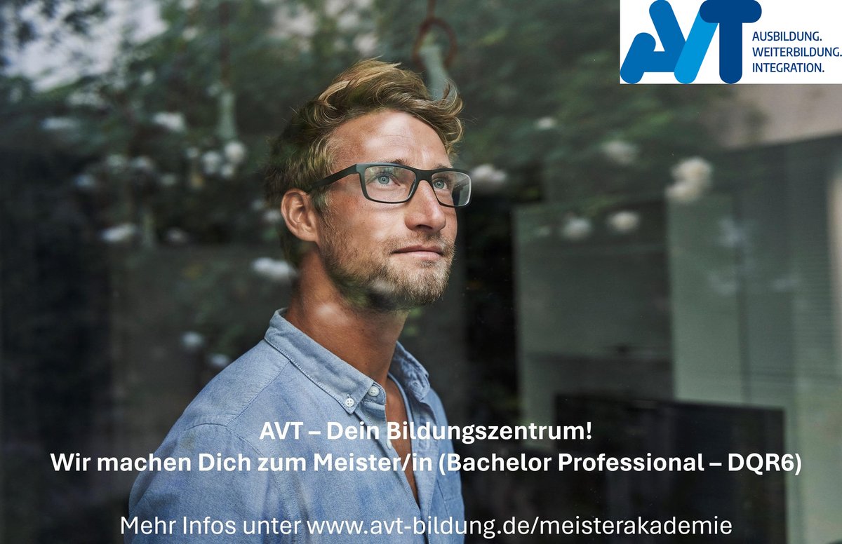 Karriere auf das nächste Level bringen – mit der IHK-Industriemeisterqualifizierung beim AVT.

Jetzt Lehrgangsplatz sichern und verbindlich am 02.02.2026 starten:
➡ Vollzeit vor Ort oder optional Live-Online

🔗 Mehr Informationen:
avt-bildung.de/meisterakademie

#industriemeister #ihk