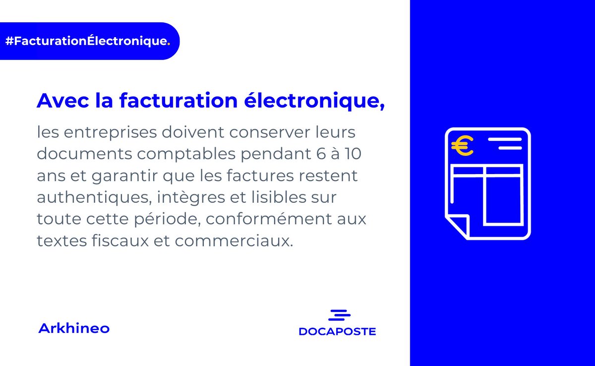La réforme de la #FacturationElectronique encadre l’envoi des factures entre entreprises. 👉 En revanche, leur conservation sur le long terme reste à la charge des entreprises.

#ArchivageElectronique #Réforme