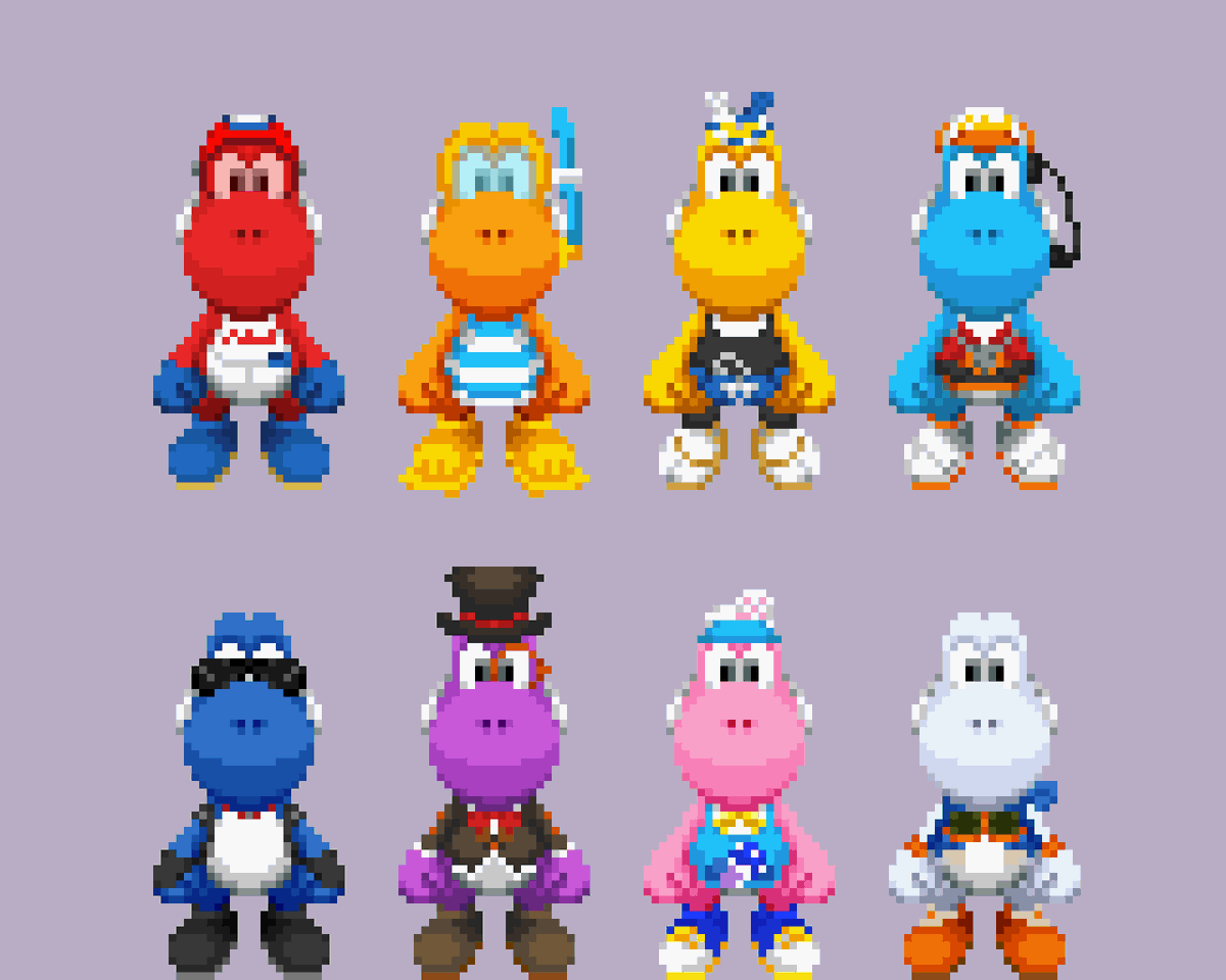 DogPond4's tweet photo. All of Yoshi's costumes in MKWorld https://t.co/2QSKtuEx5m