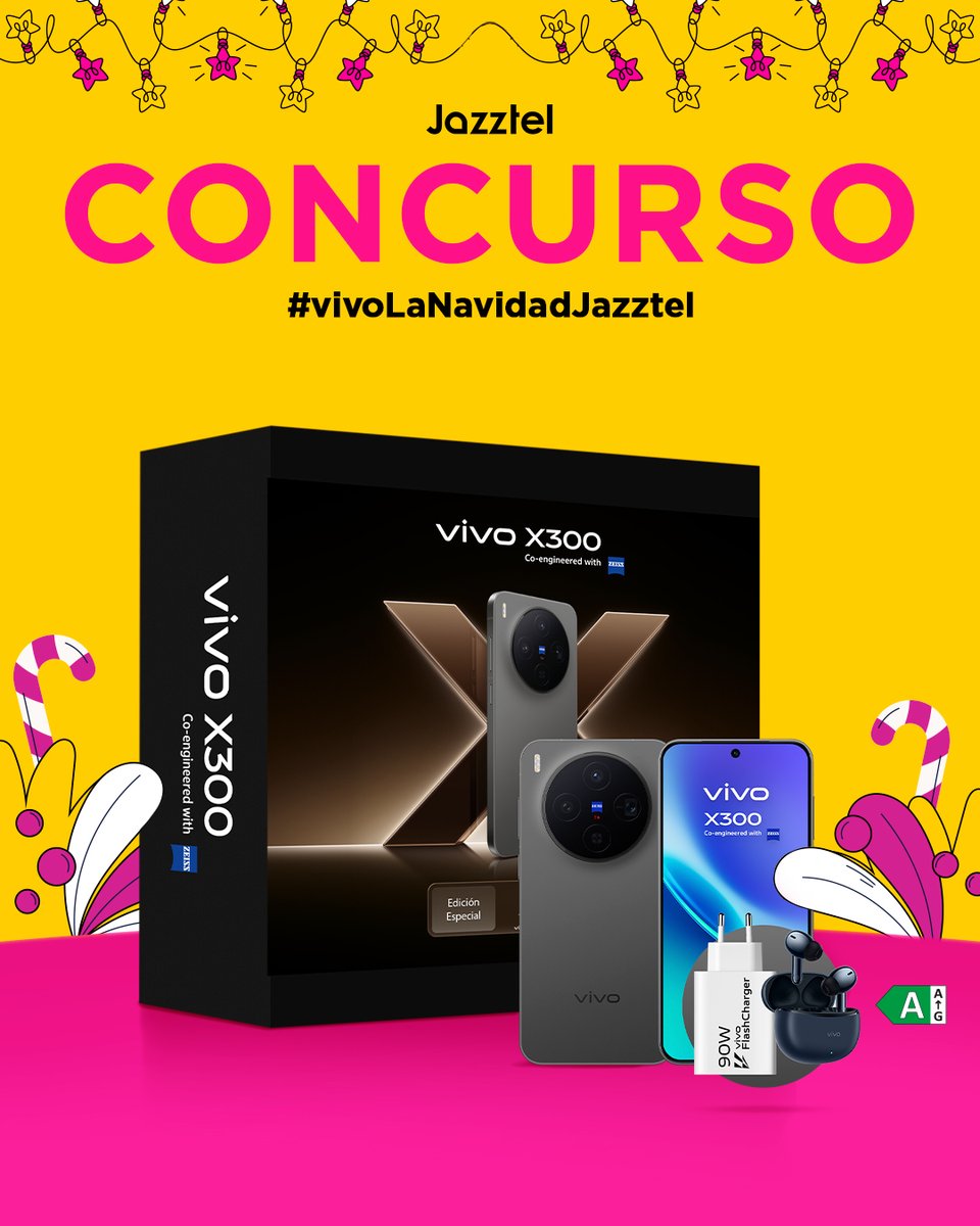 CONCURSO 🎄🎁🌟🤩
En Jazztel la Navidad se disfruta con este increíble #vivoX300
¡Participa para ganar!
➡️ Sigue a <a href="/jazztel_es/">Jazztel España</a>  y <a href="/vivo_espana/">vivo España</a>
🔁 Haz RT
💬 Menciona a tu amig@ que vas a compartir estas fiestas
#️⃣ HT #vivoLaNavidadJazztel 
¡Suerte! 🍀
BBLL: bit.ly/vivoLaNavidadJ…