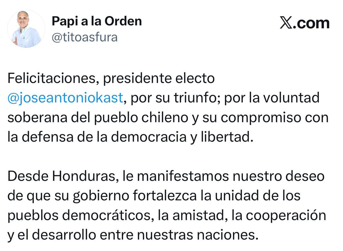 TITO FELICITA AL NUEVO PRESIDENTE DE CHILE