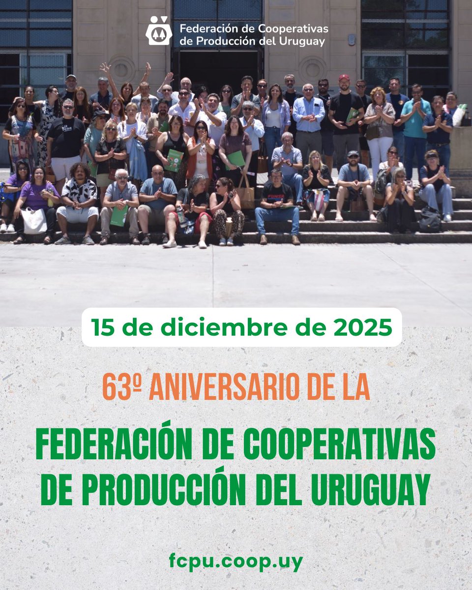 FCPU_coop's tweet photo. Hoy la Federación de Cooperativas de Producción del Uruguay celebra 63 años acompañando y fortaleciendo al movimiento cooperativo uruguayo. https://t.co/8britKmEfN