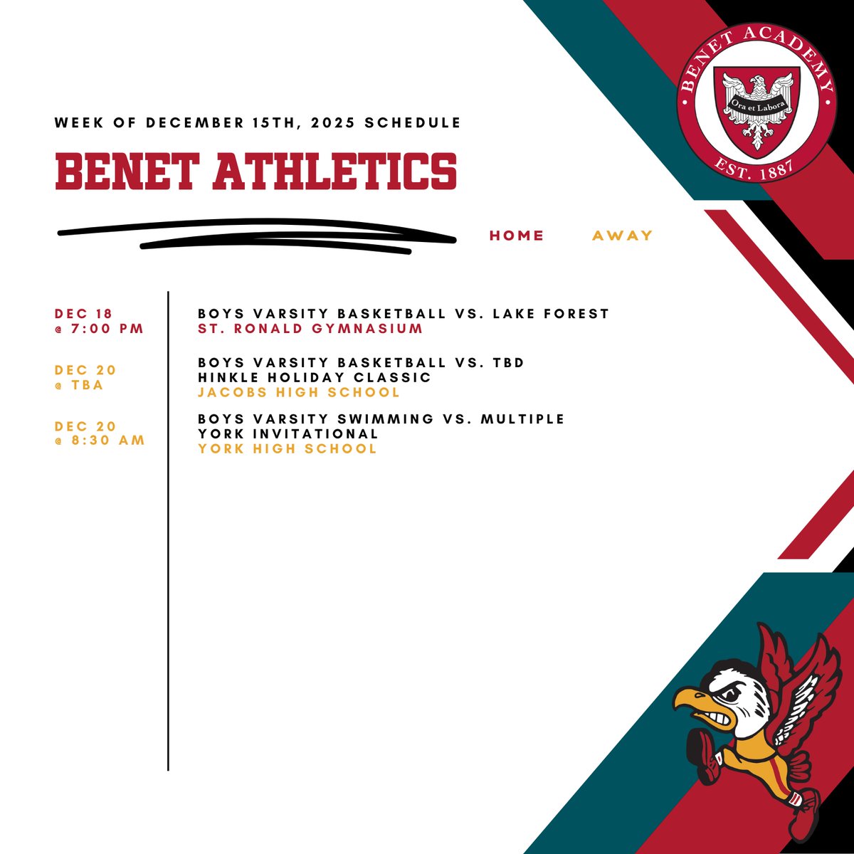 BenetAthletics's tweet image. Benet Athletics Week of December 15th, 2025 Schedule
GO REDWINGS‼️
#BenetAthletics #RedwingNation
