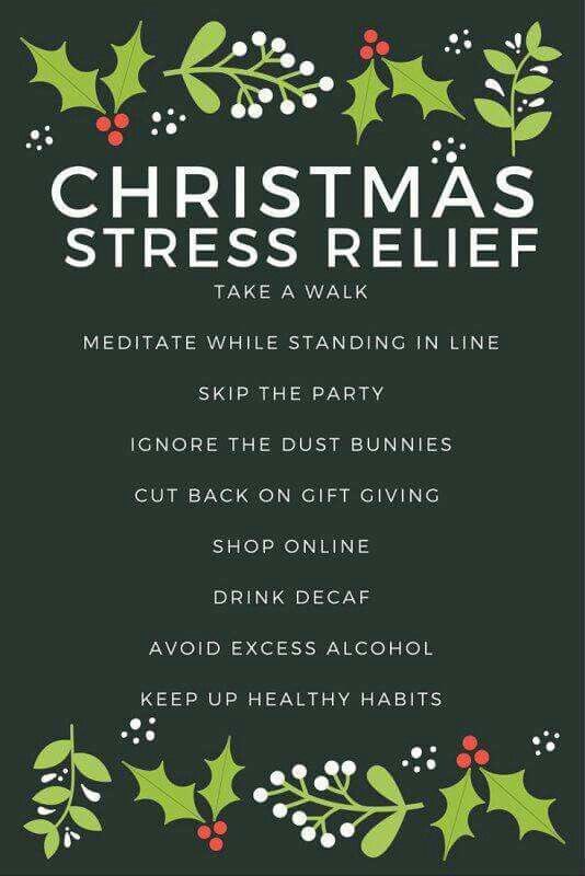 At this time of year it can be particularly difficult to remain calm and relaxed. Here are some ideas that may help to relieve some of that Christmas stress.