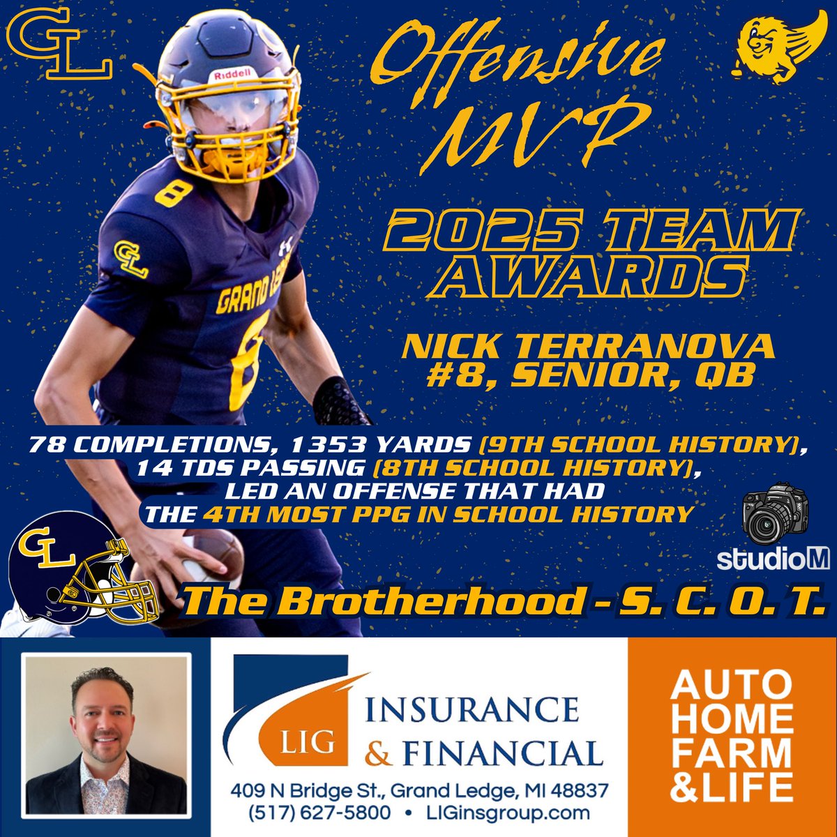 GL_football's tweet photo. 2025 team awards.

Offensive MVP: Nick Terranova
Defensive MVP: Mason Myers
Roger Love Most Spirited: AJ Miller
Most Improved: Brady Williams

Congrats!

Photo courtesy @studiomsports https://t.co/X8ncAfxotK