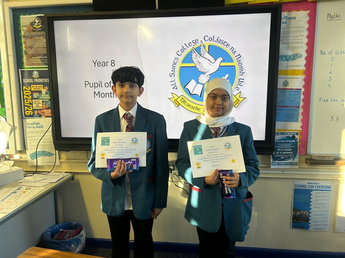 🏆We are thrilled to celebrate the fantastic Year 8 pupils who have earned the title of ‘Pupil of the Month’🏆
These outstanding young people have 
✔️excellent attendance 
✔️punctuality 
✔️smart uniform
✔️positive behaviour
Well done!! Keep up the amazing effort! 👏👏👏👏👏
