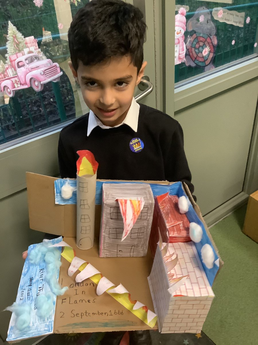 Carlton_MillsPS's tweet photo. Well done to Shaaf in Nairobi for his home project recreating the Great Fire of London. He earned one of Mr Seedher’s special stickers and will be our class expert when we begin our history lessons in the New Year. What a fantastic achievement—well done! 🔥🏆 #LearningAtHome https://t.co/VbMSgbGMzD