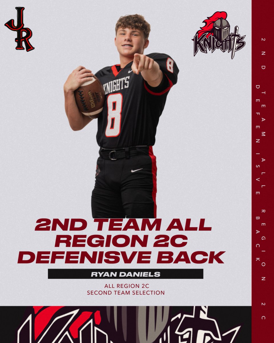 KnightsJrhs's tweet image. Congratulations to Ryan Daniels for making 2nd Team All Region 2C at Defensive Back!! Congrats Ryan!!