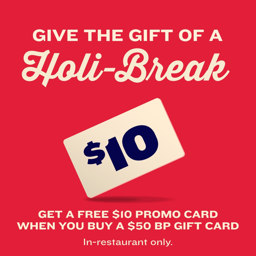 Buy a $50 Gift Card and get a FREE $10 promo card! Spread the cheer… and keep a little for yourself. 🎁

Offer ends December 31, 2025. Available in-restaurant only.

#BostonPizza #Holidays #GiftCards
