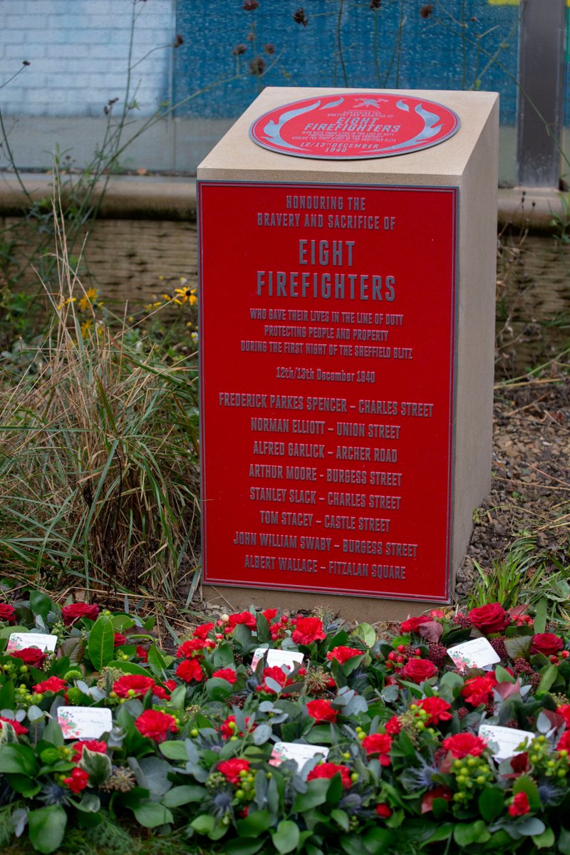 85 years ago, eight firefighters gave their lives during the first day of the Sheffield Blitz. 

A new Red Plaque in Pound's Park now honors Norman Elliot, Alfred Garlick, Arthur Moore, Fredrick Parkes-Spencer, Stanley Slack, Tom Stacey, John William Swaby, and Albert Wallace.