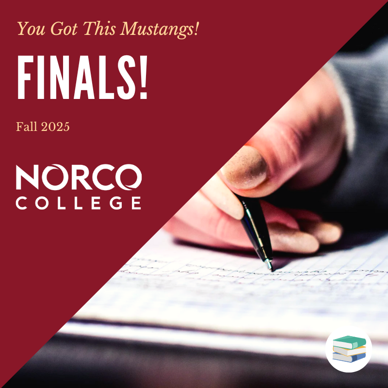 NorcoCollege's tweet image. It's finals week! You got this Mustangs! 🌟📚 Remember to take breaks, stay hydrated, and keep your eyes on the prize! You've worked hard all semester, now it's time to shine! Good luck! 💪✨ #goodluck #finalexams #endofthesemester #MustangPride