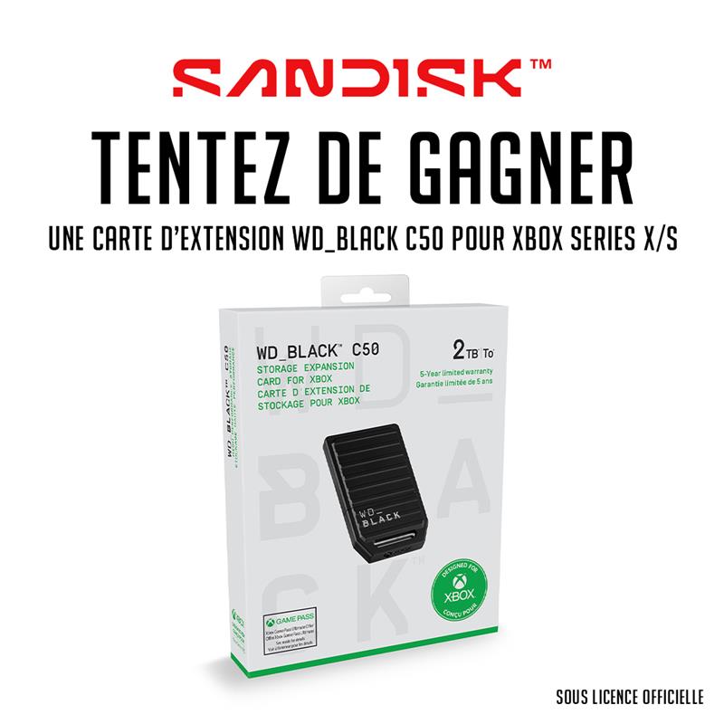 En partenariat avec Sandisk, on vous propose de remporter une carte d’extension WD_BLACK C50 pour Xbox Series X|S 🔥 Cela vous intéresse ? Voici comment participer ⤵️

🟢 Like⁣⁣⁣, RT &amp; Follow <a href="/Micromania_Fr/">Micromania-Zing</a>
🟢 Mentionne en réponse un ami avec #MicromaniaSandisk