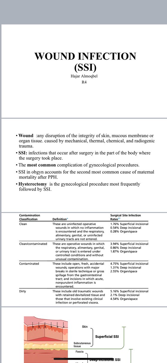 GynOb63095's tweet photo. 🩺✨ 10-Min Talk Recap ✨🩺

A small wound… a big impact 🧵⚠️

Today’s talk focused on Surgical Site Infections (SSI) 🦠🔍
—from superficial to more serious complications 📈

👏 Thank you to Dr. Hajar Almoqbel for the clear and practical presentation 💡📚 https://t.co/EhRHpKQEDe