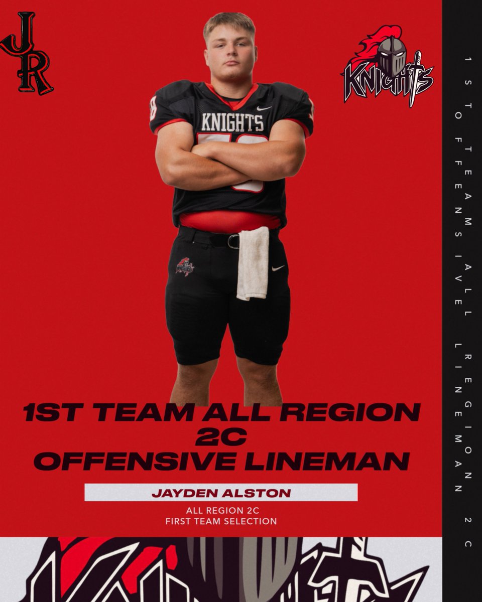 KnightsJrhs's tweet image. Congratulations to Jayden Alston for making 1st Team All Region 2C as an Offensive Lineman!! Congrats Jayden!!