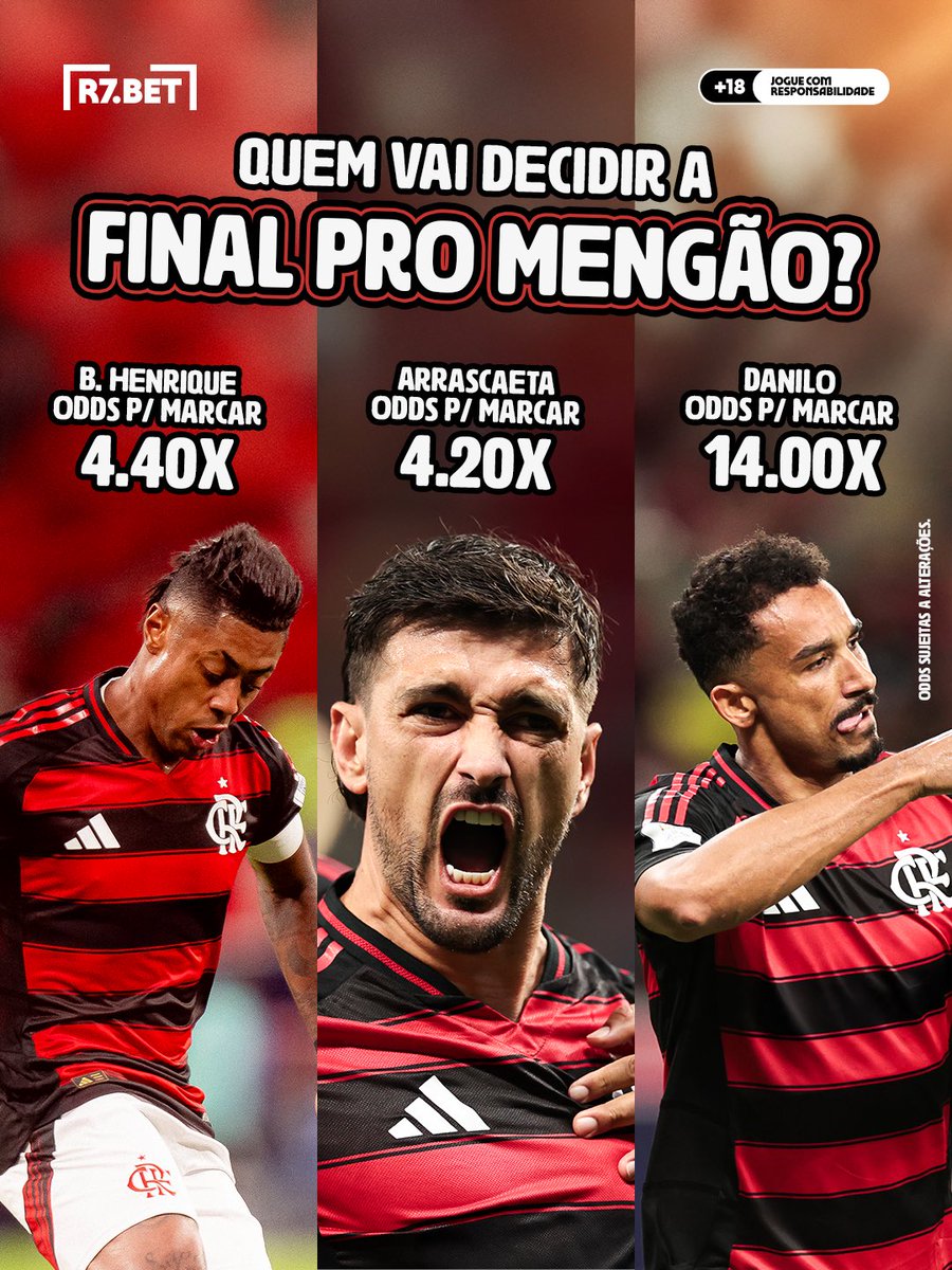 🔥 Final na tela e o papo é sério, jogador.
Arrascaeta, Bruno Henrique ou Danilo, quem você acha que decide a final pro Mengão e entra pra história
Escreva o seu palpite nos comentários. 👀
#R7BET #jogoresponsável🔞