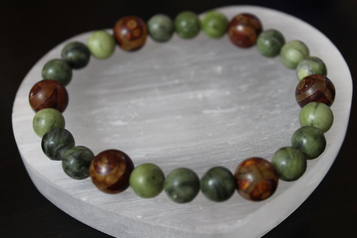 dawnsheaven's tweet photo. Tibetan Agate and Serpentine Gemstone Stretch Bracelet, by DawnsHeavenHandmade 
 https://t.co/v0UAYDmqtJ via @Etsy https://t.co/dZMEcRYWBh
