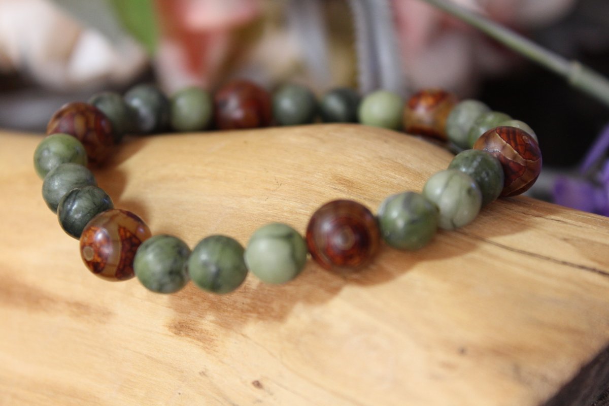 dawnsheaven's tweet photo. Tibetan Agate and Serpentine Gemstone Stretch Bracelet, by DawnsHeavenHandmade 
 https://t.co/v0UAYDmqtJ via @Etsy https://t.co/dZMEcRYWBh
