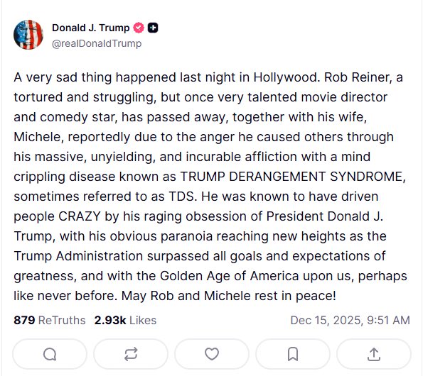 TerryMoran's tweet image. I believe that the vast majority of Americans think that this rant, posted by Trump only a few hours after the horrific murder of a man and his wife, is disgusting and shameful. 

Americans, by and large, are good and decent people. Our president is not.
