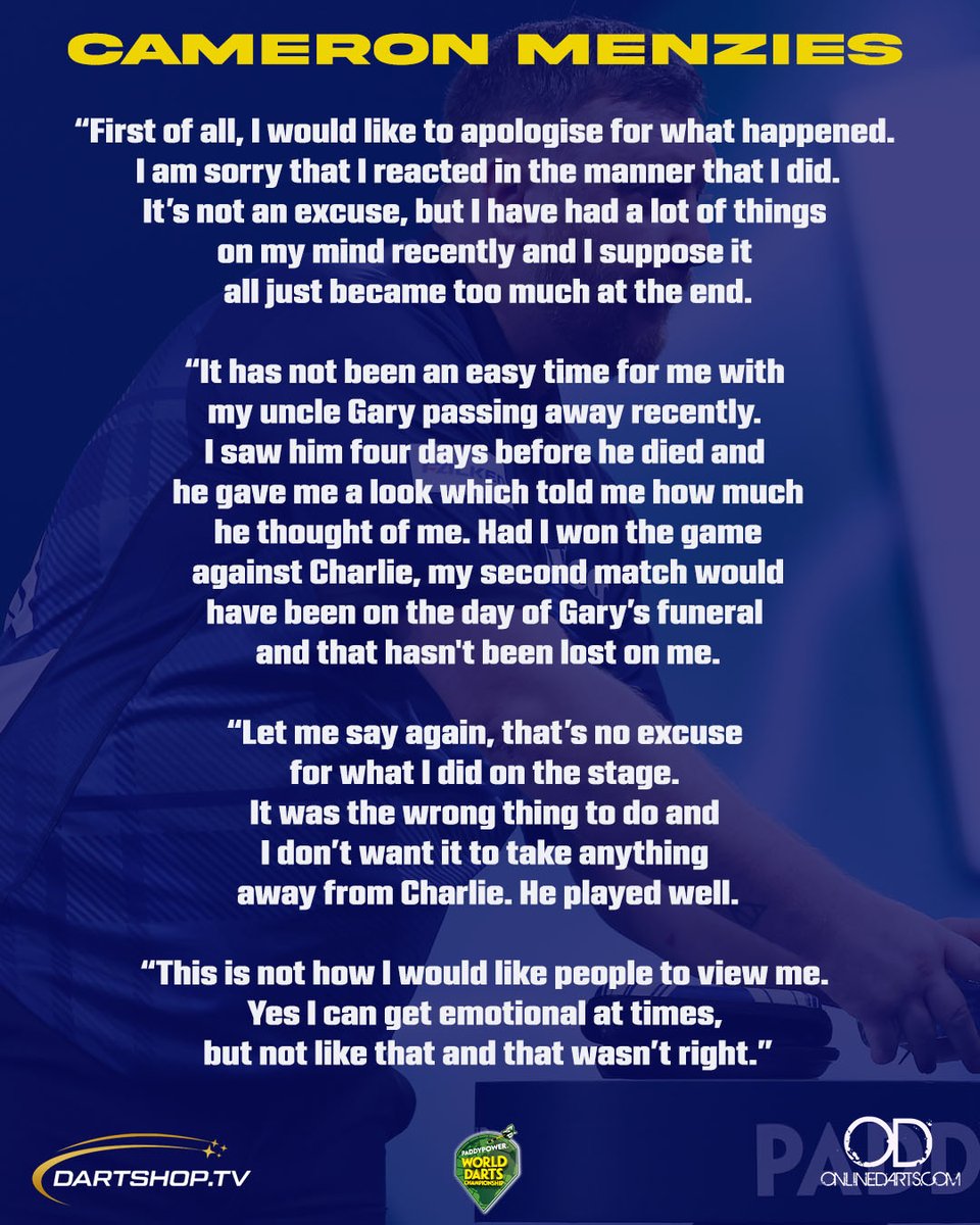 📰 Cameron Menzies Statement after the Charlie Manby game #Darts #WCDarts