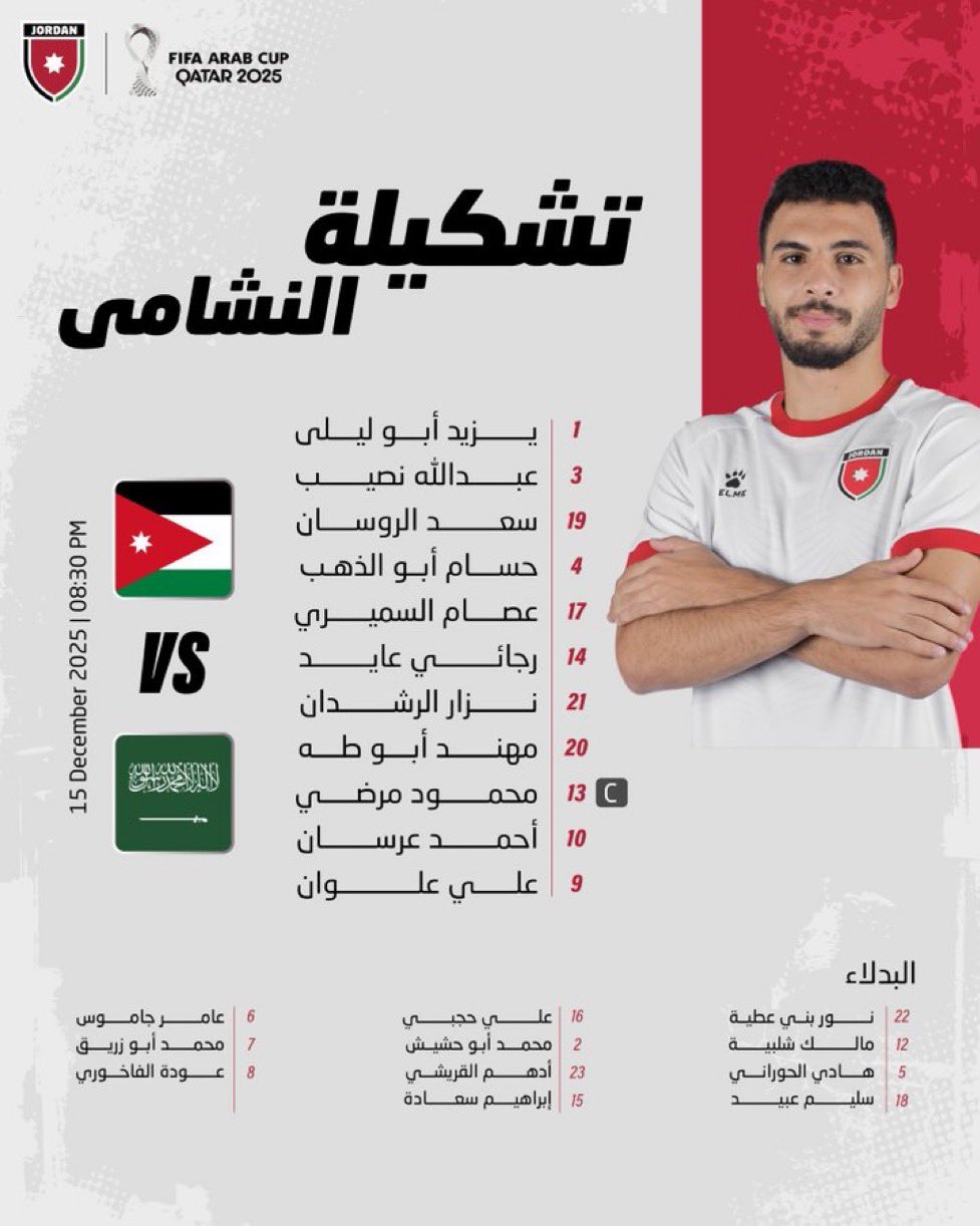تشكيلة منتخب الأردن في مباراته أمام المنتخب السعودي 