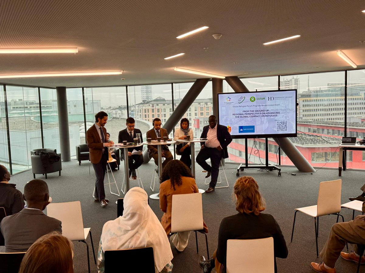 IDiplomat's tweet photo. Today, we kicked off the #GRFProgressReview with the ✅ Linked Event: From the Ground Up – Regional Perspectives.  Our panel shared the outcomes from regional consultations with RLO/CBO consultations in East Africa, MENA &amp; Asia Pacific. @Oxfam @APNORefugees https://t.co/pZnAgC1eRl