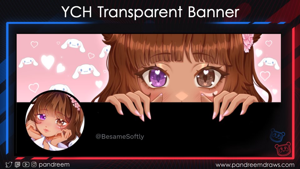 Pandreem's tweet photo. YCH Transprent banner for the sweet @BesameSoftly !! Thank you again 🌸🩷 #VGenComm https://t.co/LRdicScXzv
