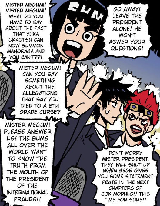 Everyone wants to talk to Megumi about the latest chapter of Jujutsu Kaisen Modulo, but he is not accepting interviews. 