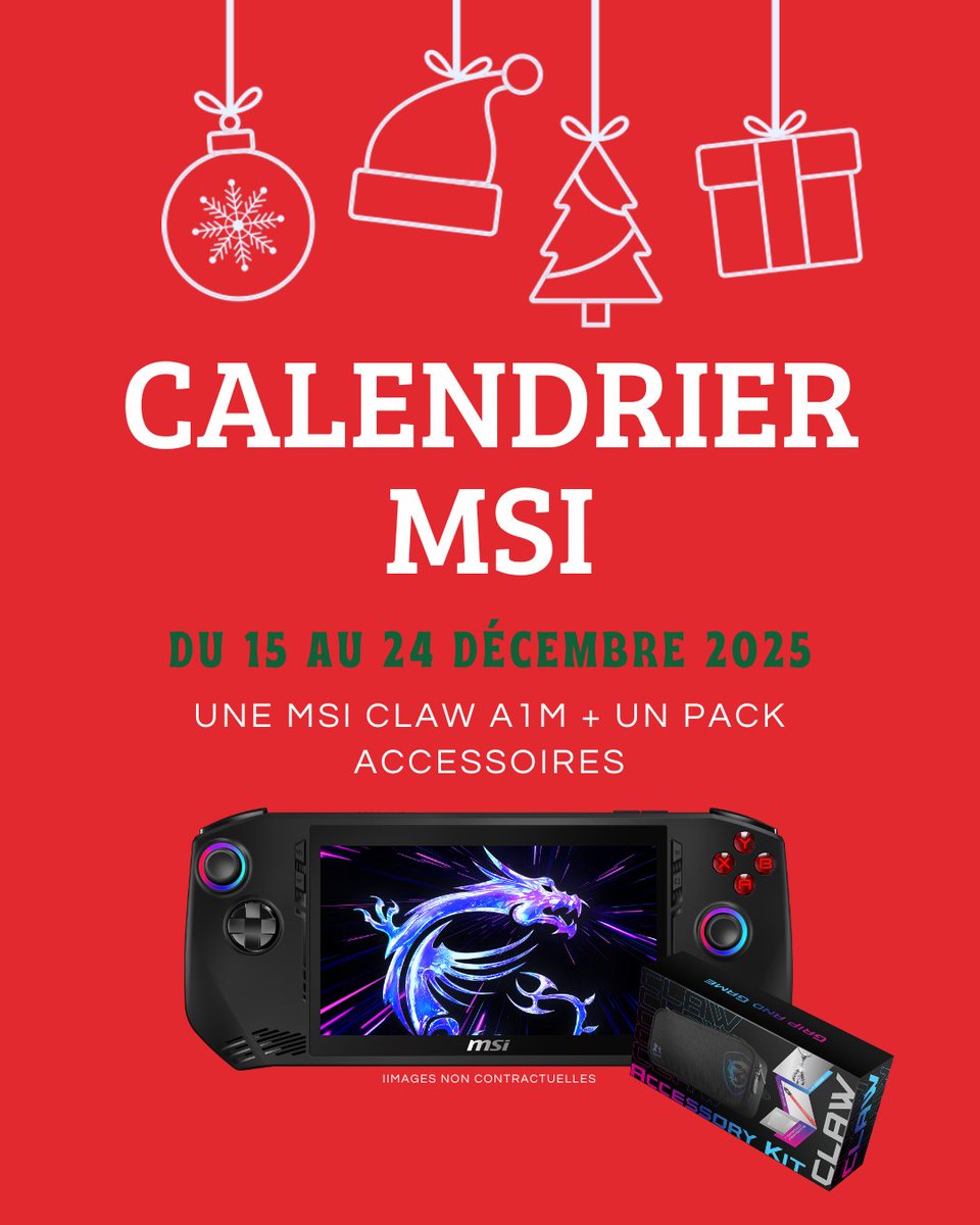 msifrance's tweet image. BOUM !  Nouveau concours de l'avent ! 🎁

Une MSI Claw A1M + son pack d'accessoires à gagner ici
🎮 Follow @msifrance 
🎮 Tag un ami
🎮 Commente avec le #CalendrierMSI 

Fin le 24/12, TAS le 02/01