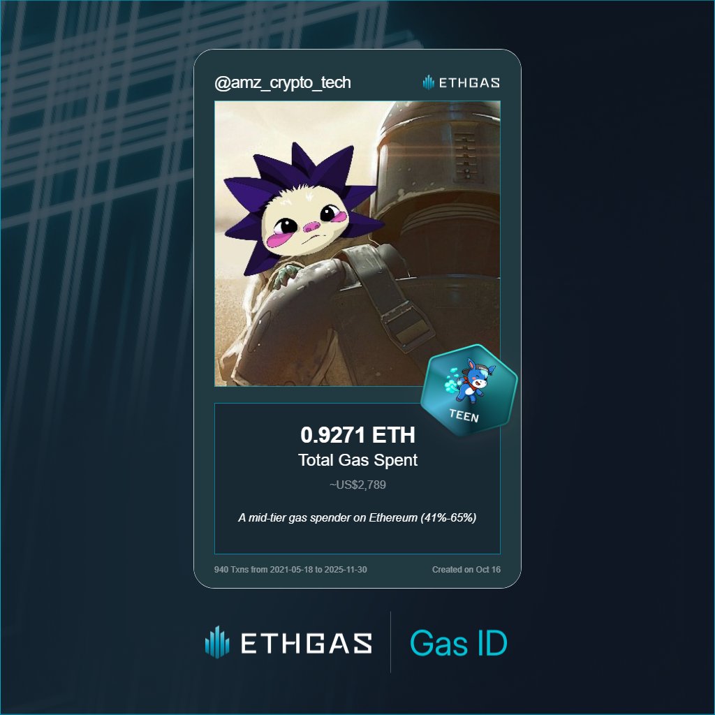 Discovered my Gas ID via ETHGas - turning my gas spend into rewards 🫘

As a Teen Jack, I've spent 0.9271 ETH on gas but earned 420 Beans back.

Get your Gas ID and Beans here: ethgas.com/community/gas-…