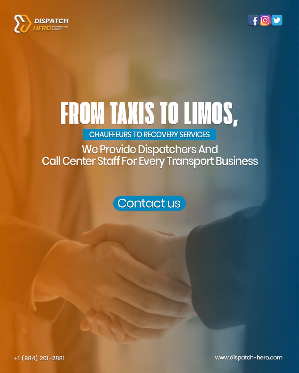 dispatch_hero's tweet image. Looking for reliable dispatchers and call center staff for your transport business?
From taxis to limos, chauffeurs to recovery services, Dispatch Hero provides trained staff available 24/7.
#dispatchhero #limodispatch #limoservice #dispatchservice #limousineservices
