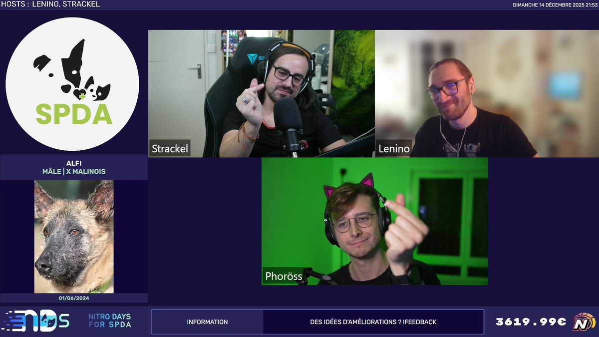 Un énorme merci pour ces Nitro Days for SPDA !
3619,99€ pour le refuge et les petits animaux 🐱🐶

Nous espérons que vous avez adoré ce week-end tout comme nous !

Et on peut d'ors et déjà vous donner rendez-vous du 10 au 12 avril 2026 pour une nouvelle édition des Nitro Days !