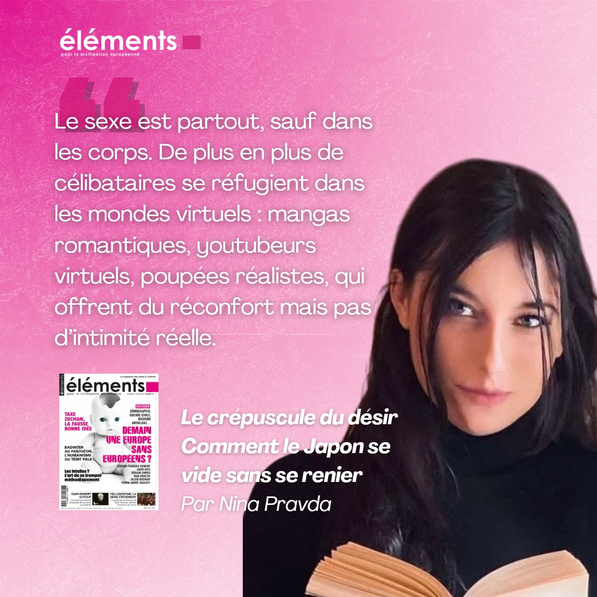 🇯🇵 Le Japon disparaît lentement, non pas sous les bombes ou les tsunamis, mais parce que ses habitants cessent de se reproduire.
👉 Le crépuscule du désir, comment le Japon se vide sans se renier, par <a href="/NinaPravda_/">Nina Pravda</a> 
🗞️ C'est à retrouver dans notre nouveau numéro, dispo en kiosque