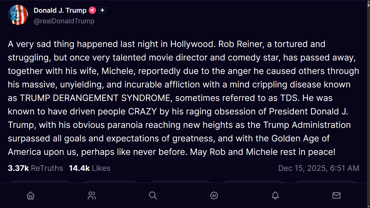 Yipes.  Just when you think Trump can't go any lower and get any more narcissistic in his Truth Social posts.