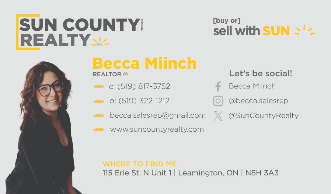 SunCountyRealty's tweet image. Our Duty Realtor this week is Becca Miinch, Realtor ®. Please contact Becca at (cell) 519-817-3752 with any of your Real Estate needs!
.
.
.
#yqgrealtor #yqgrealestate #realestate #windsoressexcounty #sellyourhouse #forsale #sellwithsuncounty #getitsold #futurehome #suncounty